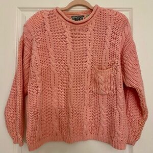 Vintage Pink Cable Knit Sweater with REMOVABLE SHOULDER PADS